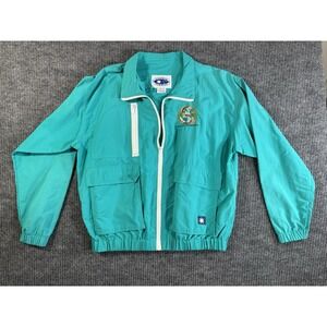 Vintage Starbus Men's Teal Windbreaker Jacket Embroidered Collared Zip-Up Size M